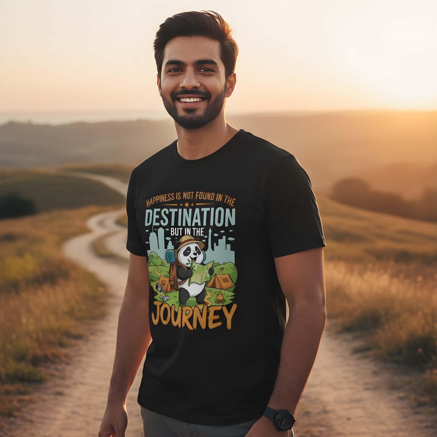 Happiness Is Found in the Journey Panda Travel T-Shirt
