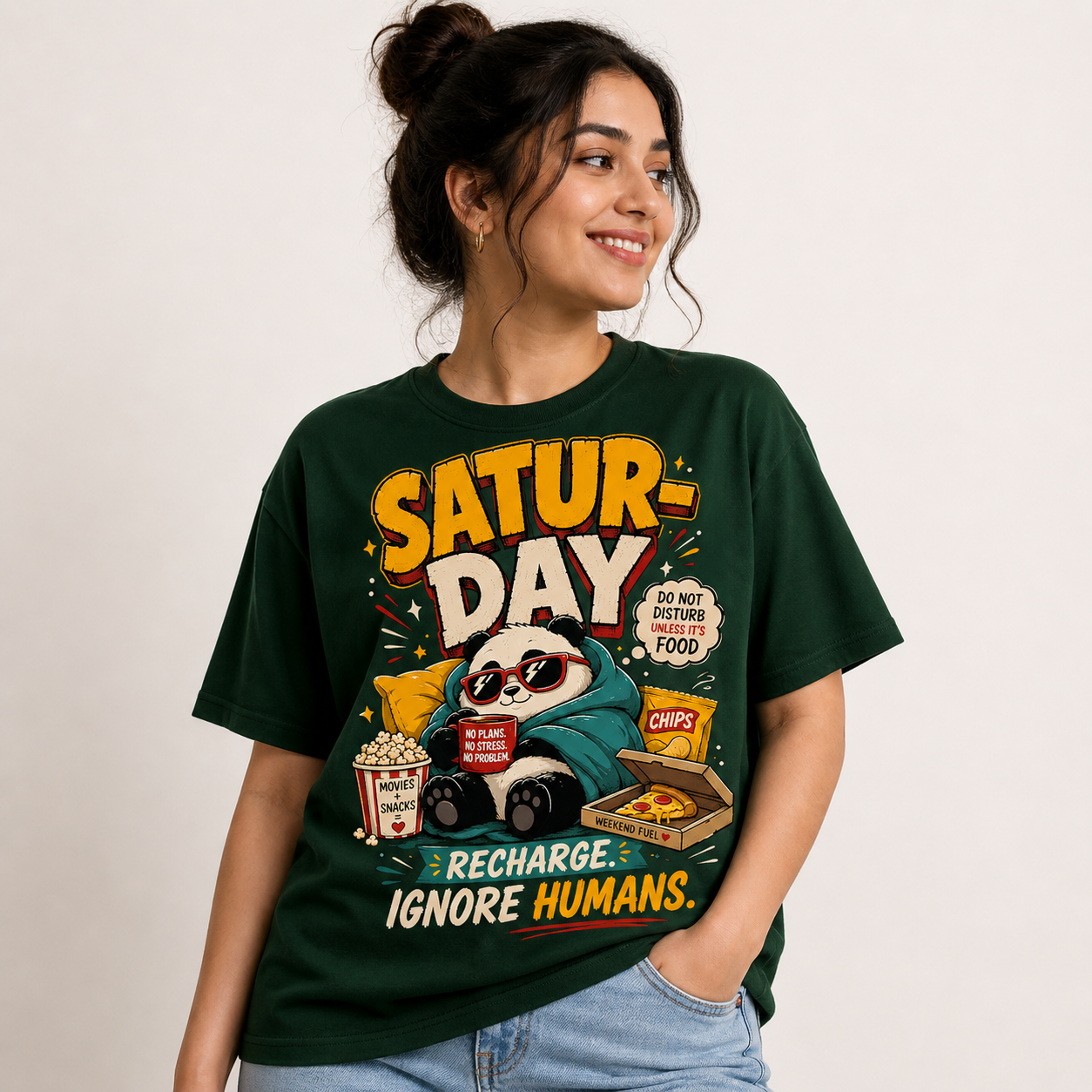 Saturday Recharge Funny Panda T-Shirt