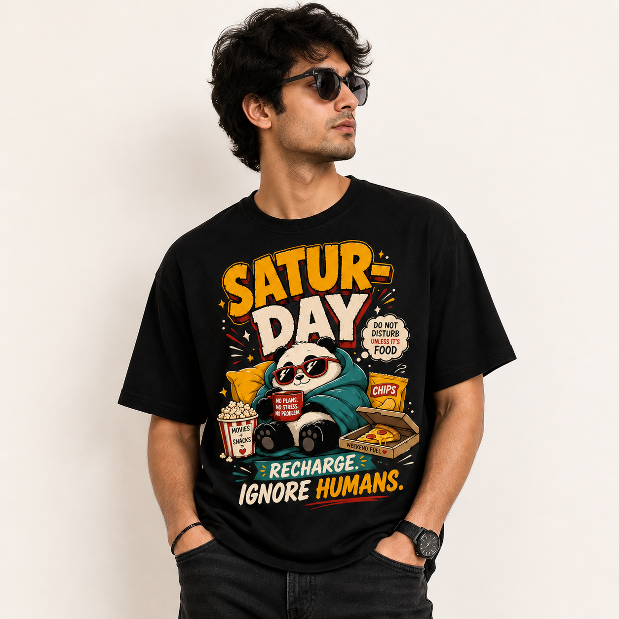 Saturday Recharge Funny Panda T-Shirt