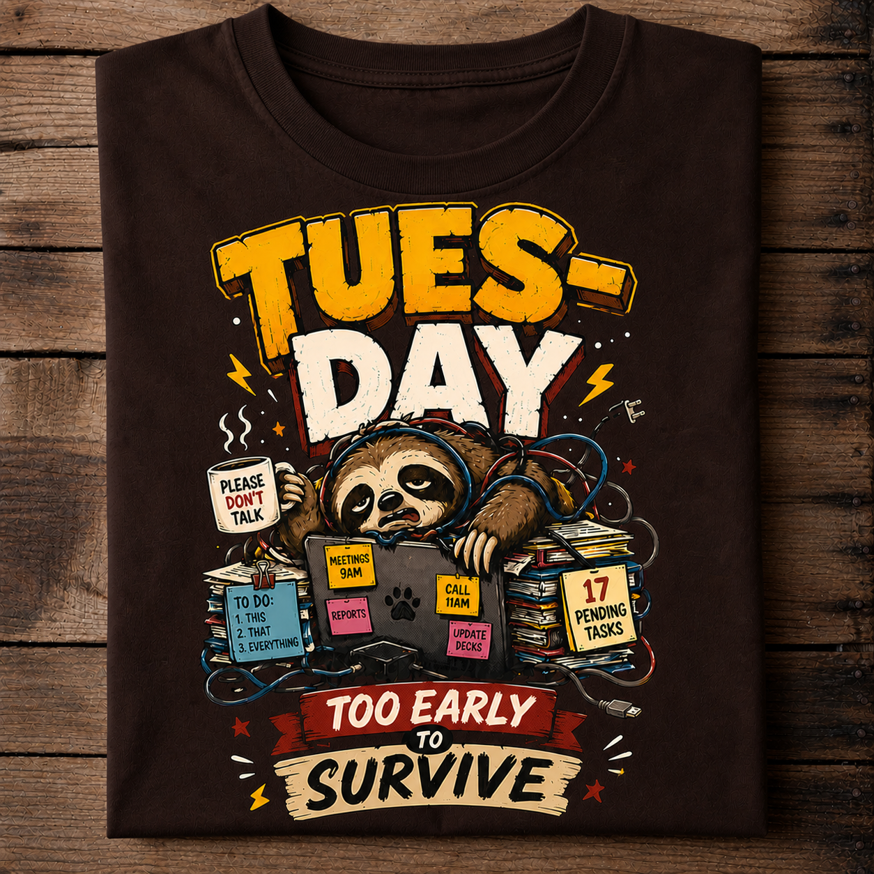 Tuesday Too Early to Survive Funny Sloth T-Shirt