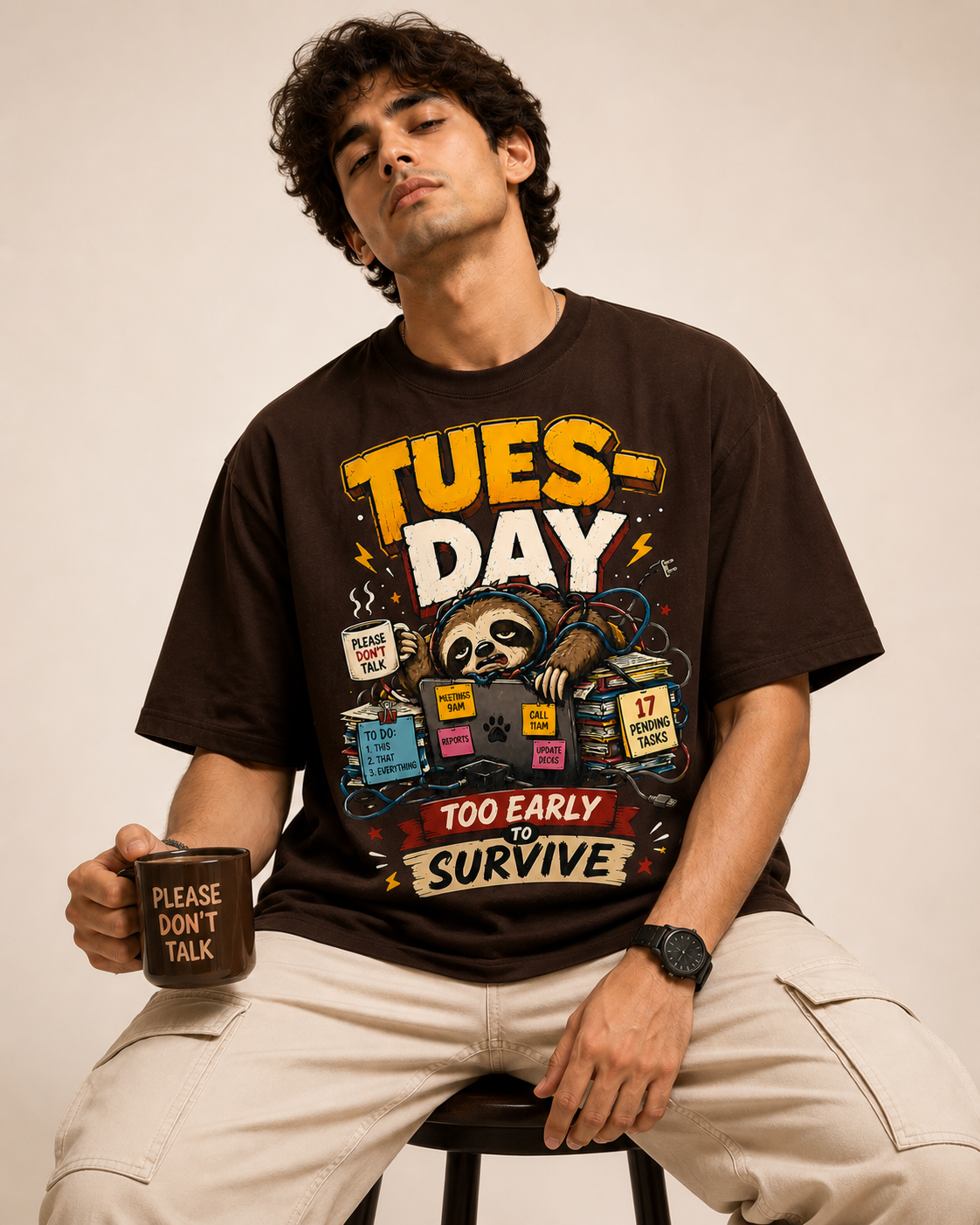 Tuesday Too Early to Survive Funny Sloth T-Shirt