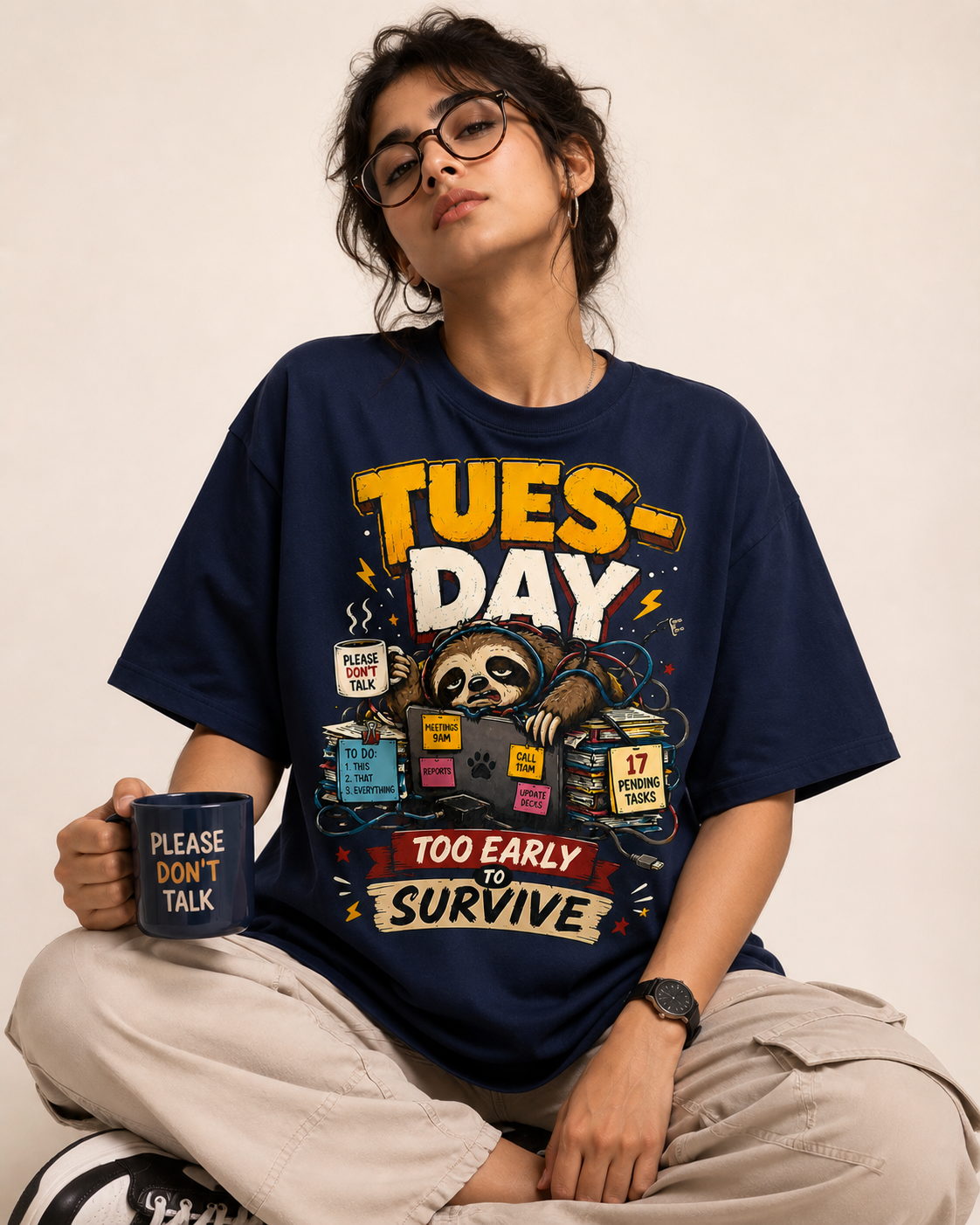 Tuesday Too Early to Survive Funny Sloth T-Shirt
