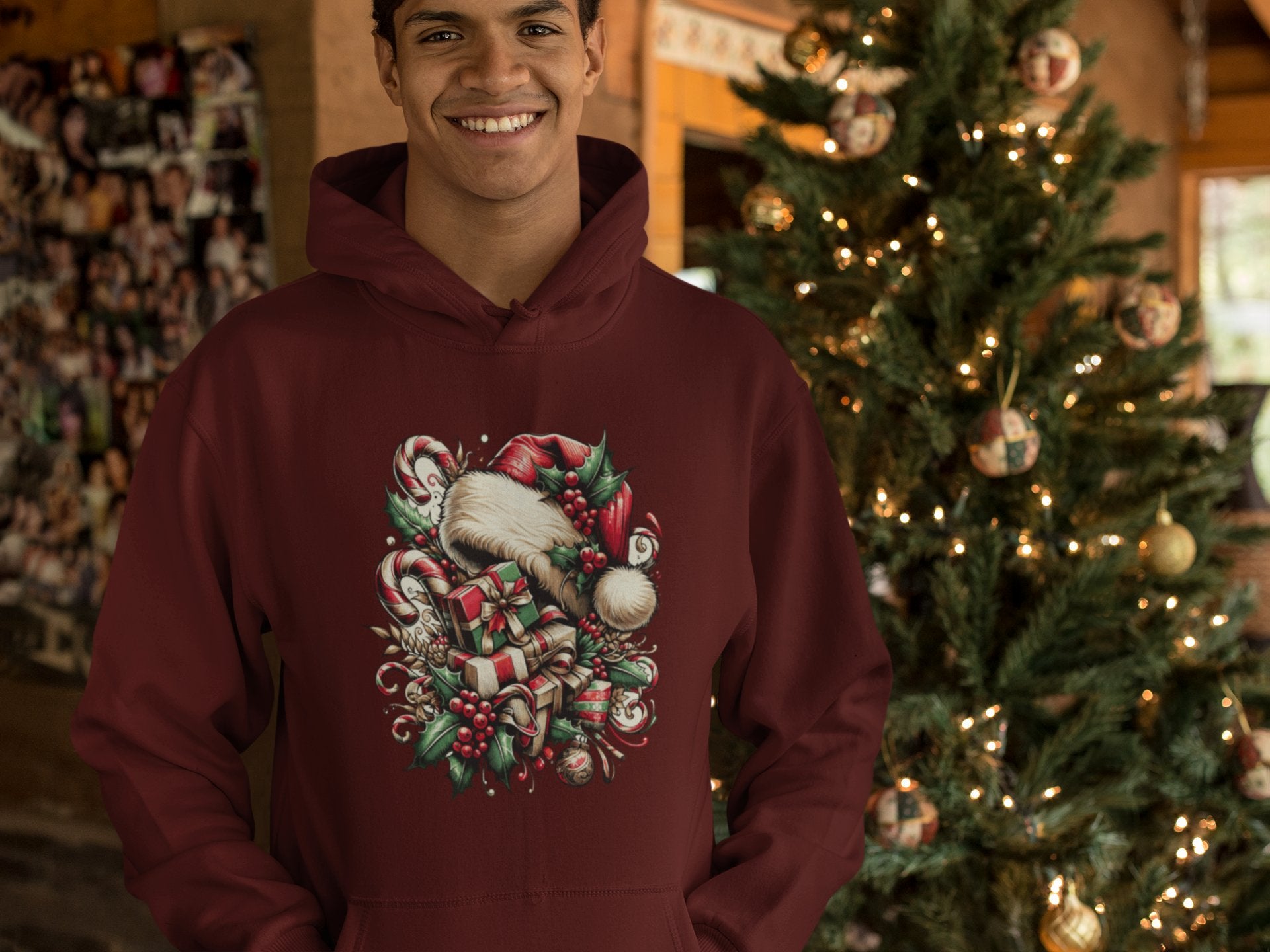 Festive Foliage & Gifts Hoodie - TranquilTrendz