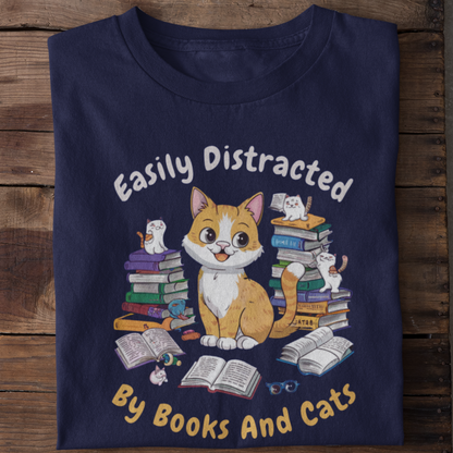 Distracted Reader - Books and Cats T-Shirt