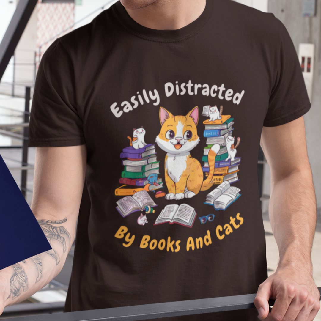 Distracted Reader - Books and Cats T-Shirt