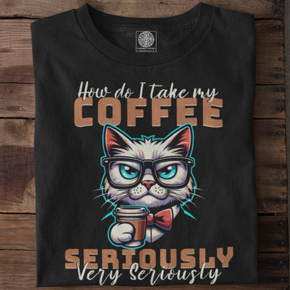 Serious Coffee Cat T-Shirt - TranquilTrendz