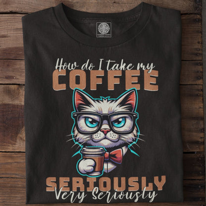 Serious Coffee Cat T-Shirt - TranquilTrendz