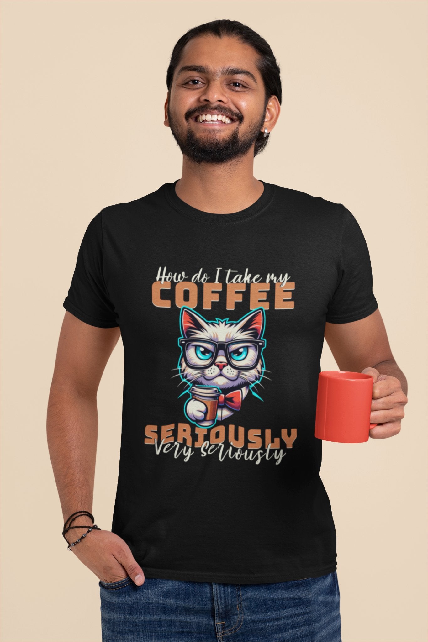 Serious Coffee Cat T-Shirt - TranquilTrendz