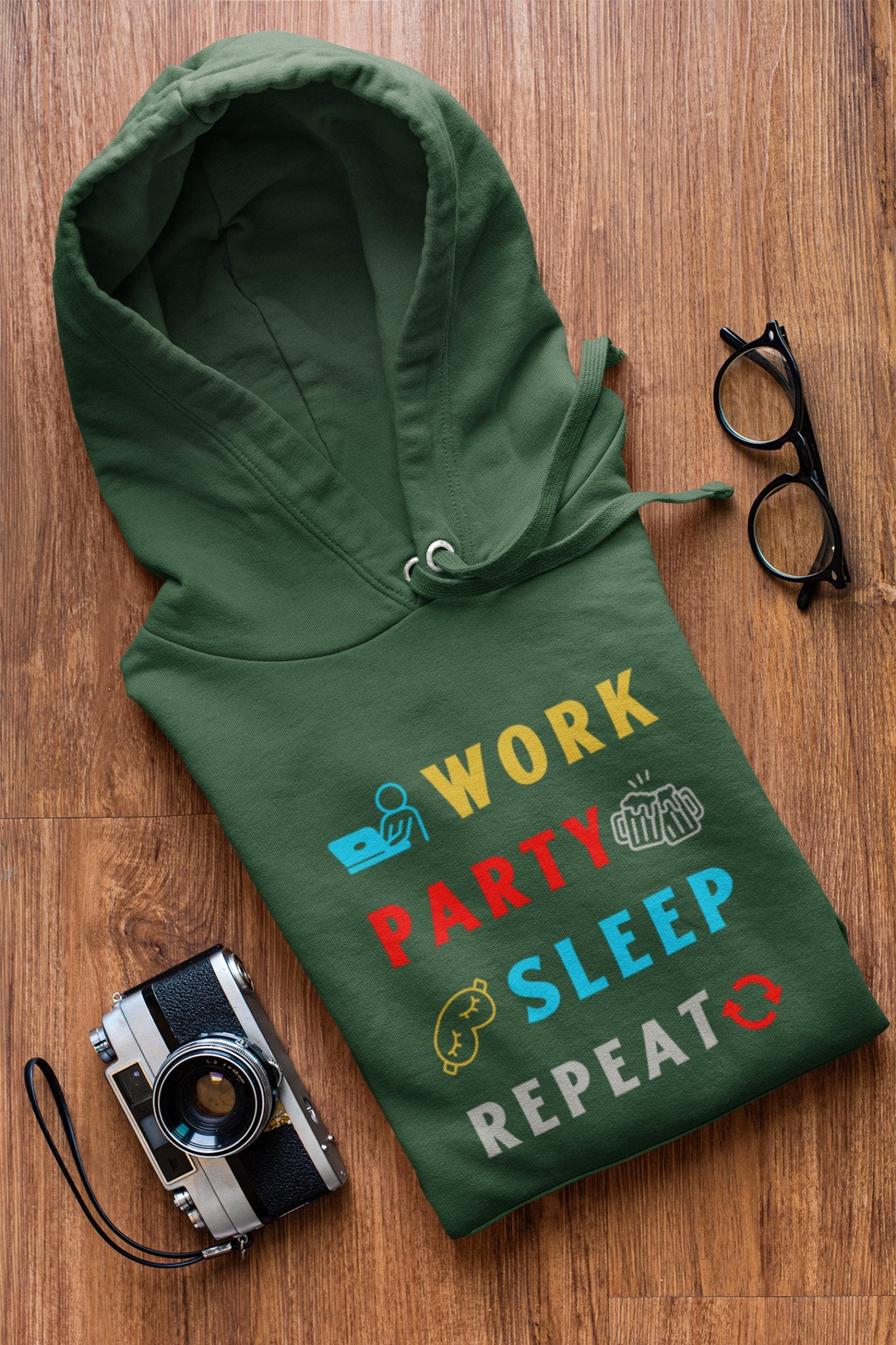 Work Party Sleep Repeat Lifestyle Hoodie - TranquilTrendz