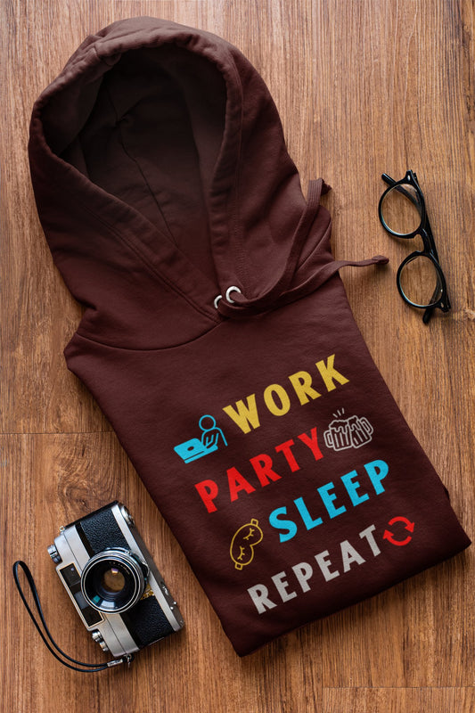 Work Party Sleep Repeat Lifestyle Hoodie - TranquilTrendz