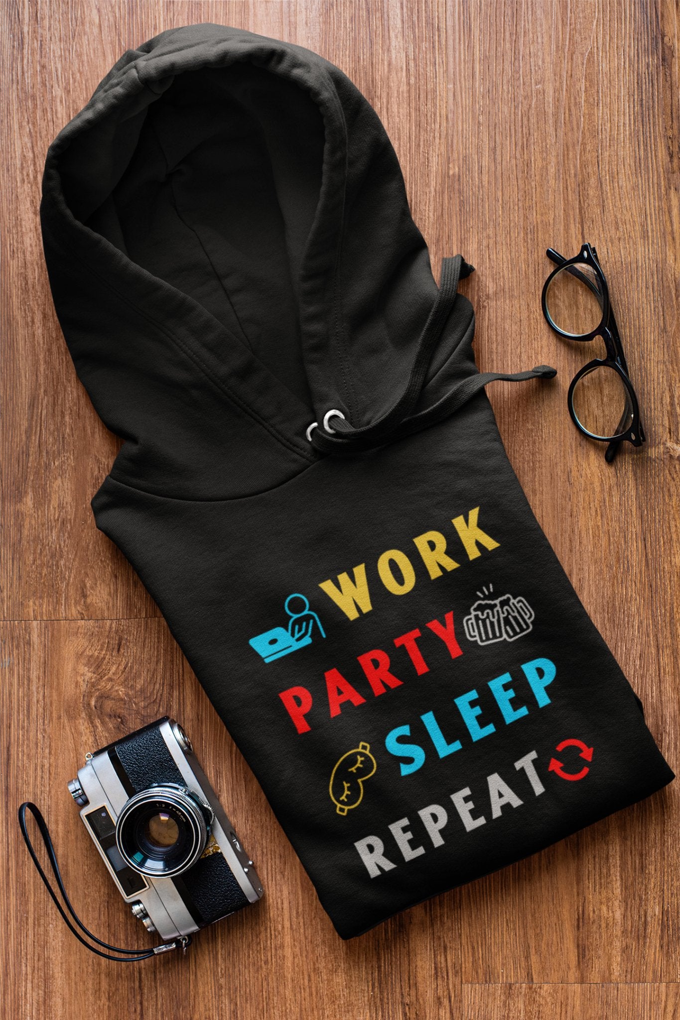 Work Party Sleep Repeat Lifestyle Hoodie - TranquilTrendz